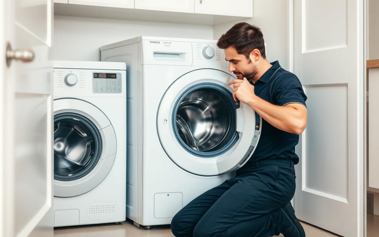 Teknisyenin çamaşır makinesini kontrol etmesi